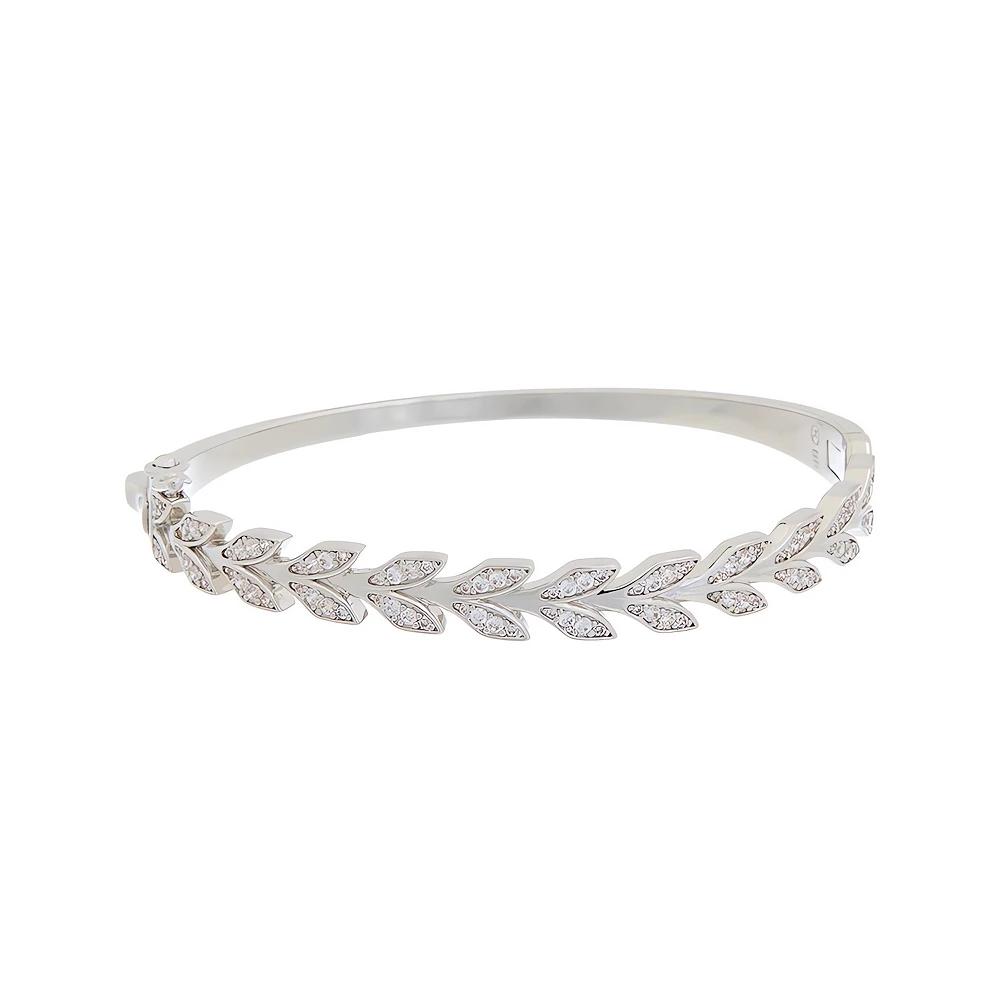 Juvell 18k White Gold Plated Cubic Zirconia Leaf Hinged Bangle Bracelet, Women's, Size: 7", Silver Tone Product Image