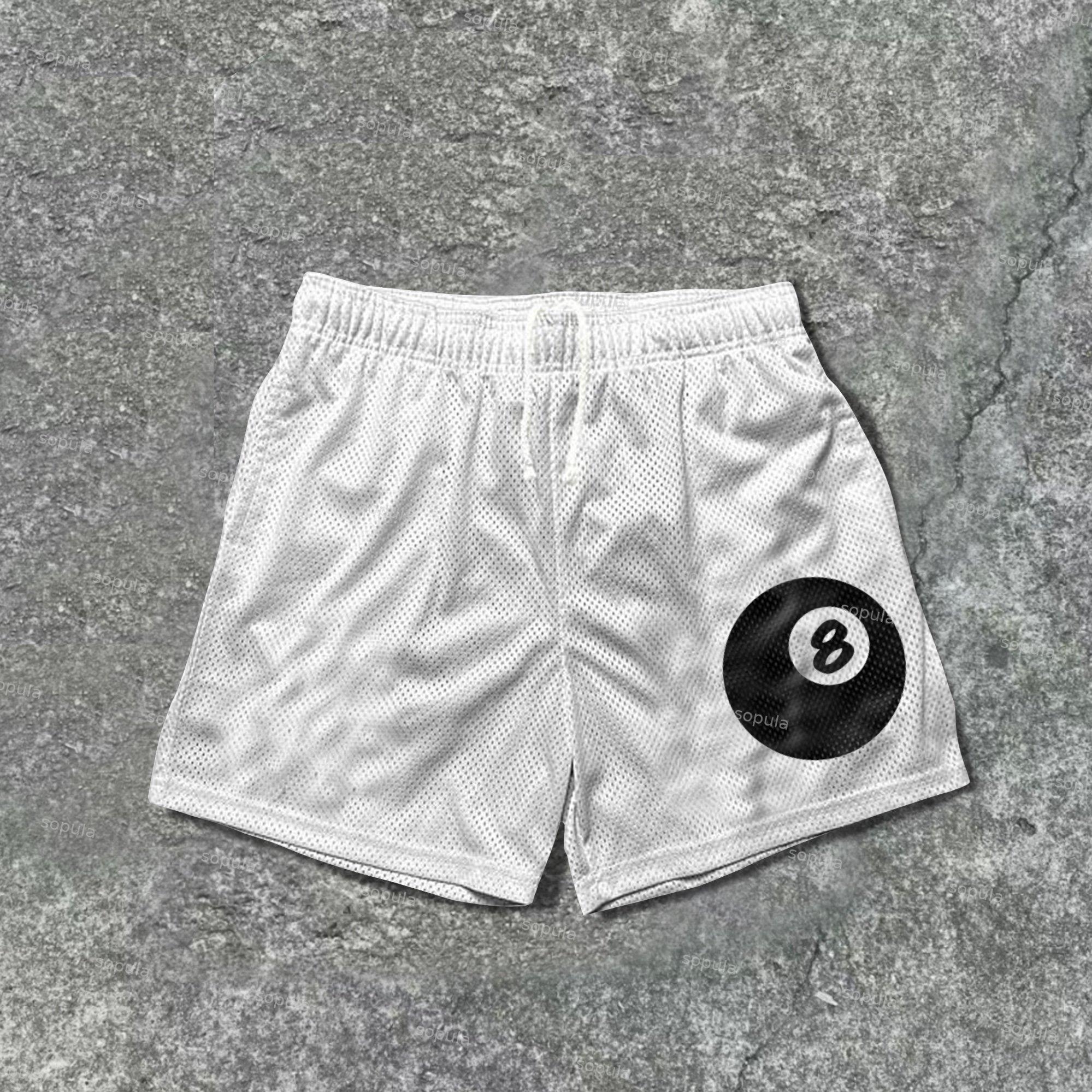 Street Vintage Black 8 Print Mesh Shorts Product Image