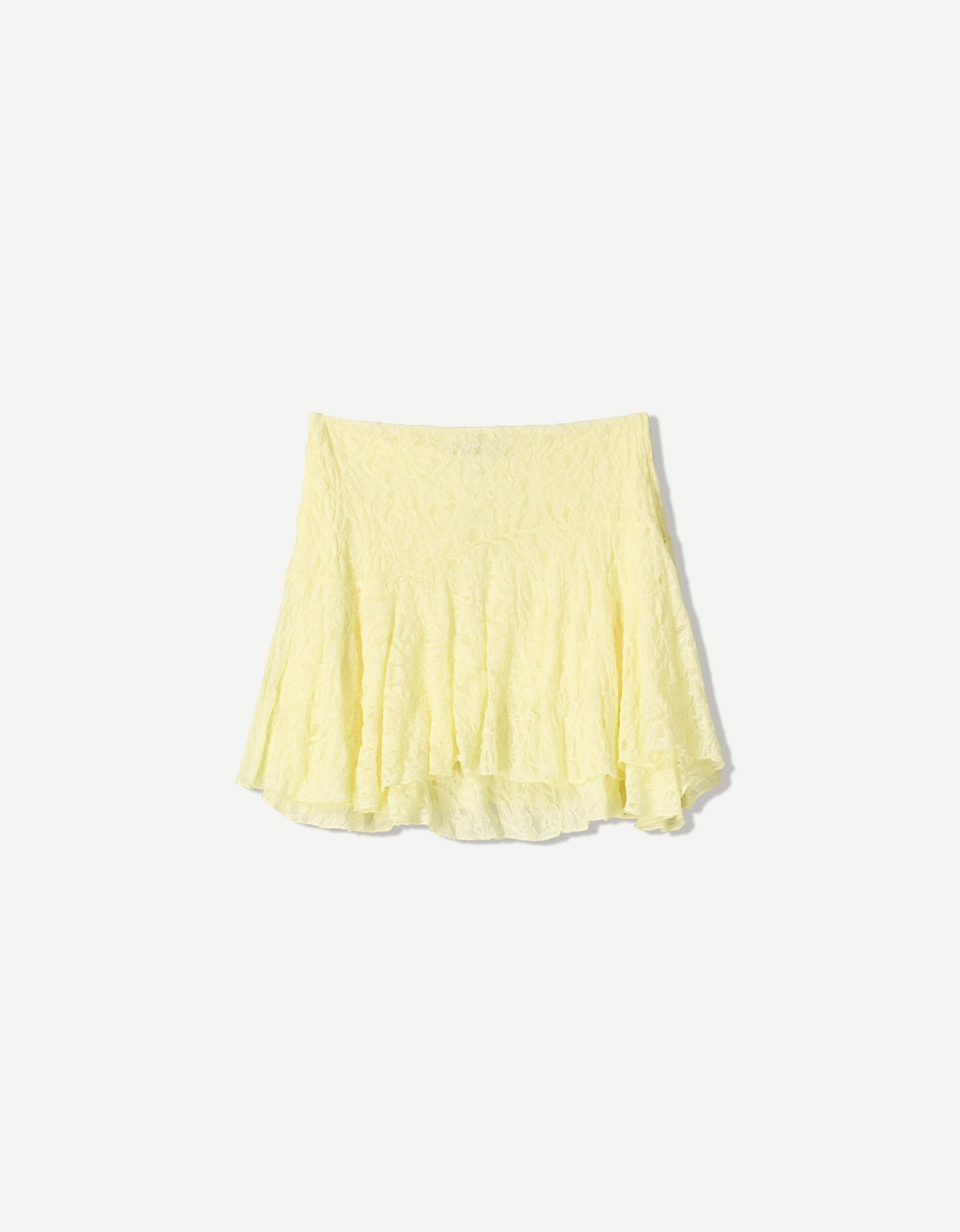 Blonde lace ruffled mini skirt Product Image
