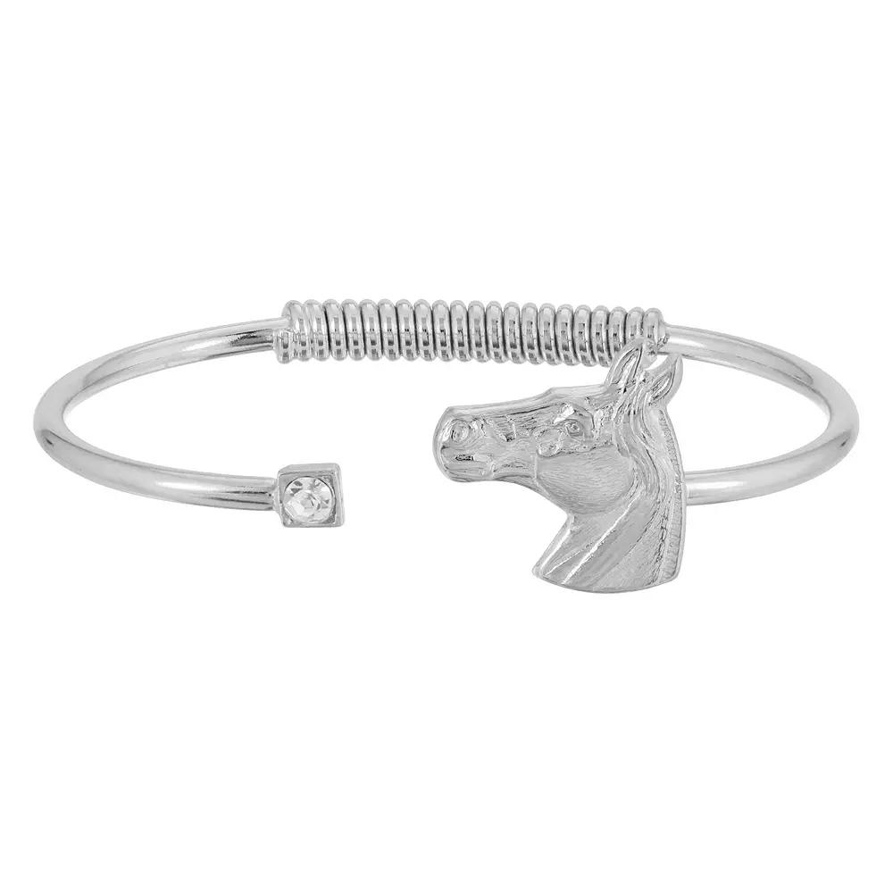 1928 Jewelry Silver-Tone Clear Crystal & Horse Accent Hinge Bracelet, Womens, Silver Tone Product Image