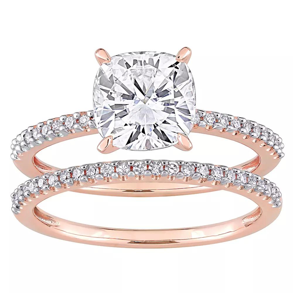 Stella Grace 14k Rose Gold 2 Carat T.W. Lab-Created Moissanite & 1/4 Carat T.W. Diamond Engagement Ring Set, Women's, Size: 10 Product Image