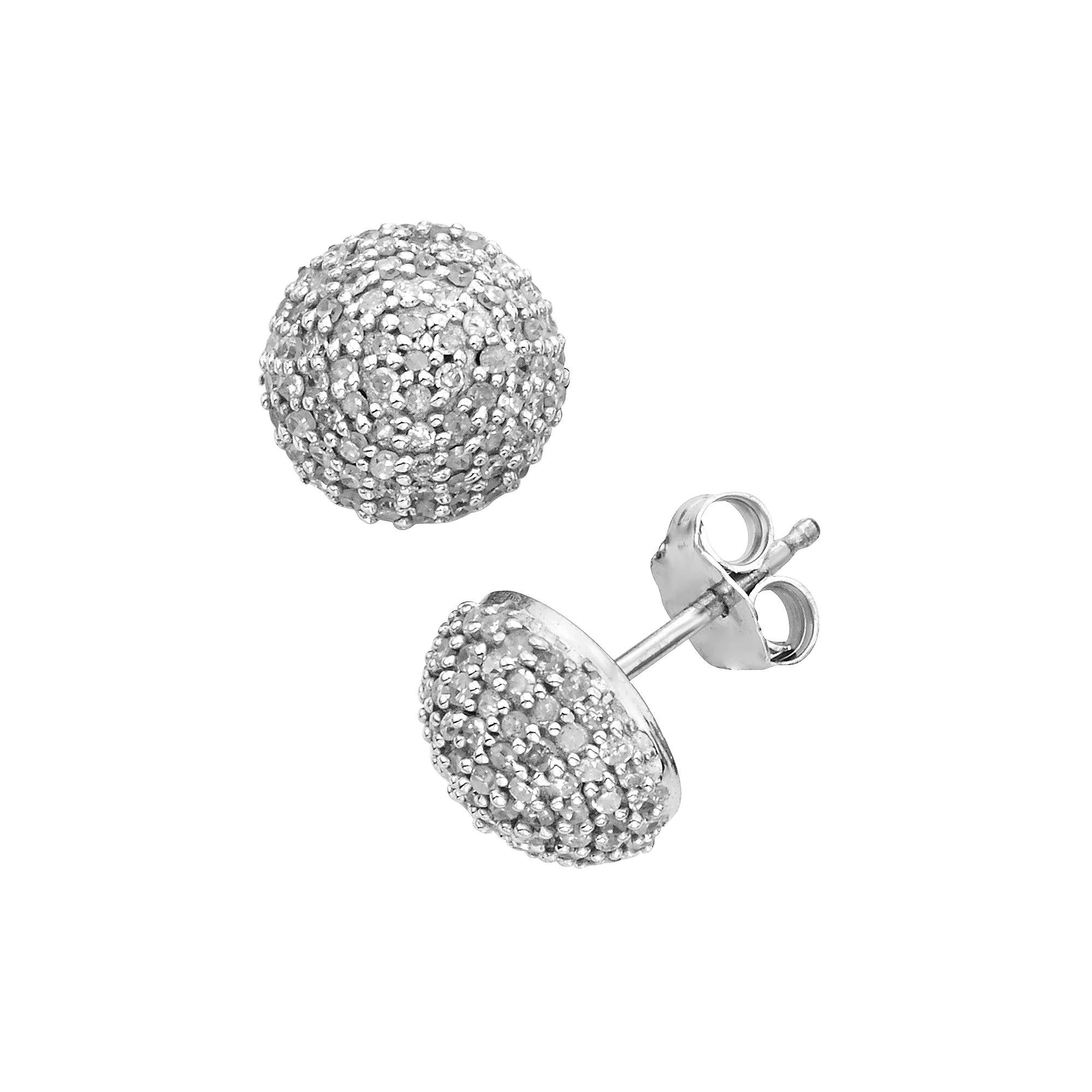 Jewelexcess Sterling Silver 1/2-ct. T.W. Diamond Button Stud Earrings, Women's, White Product Image