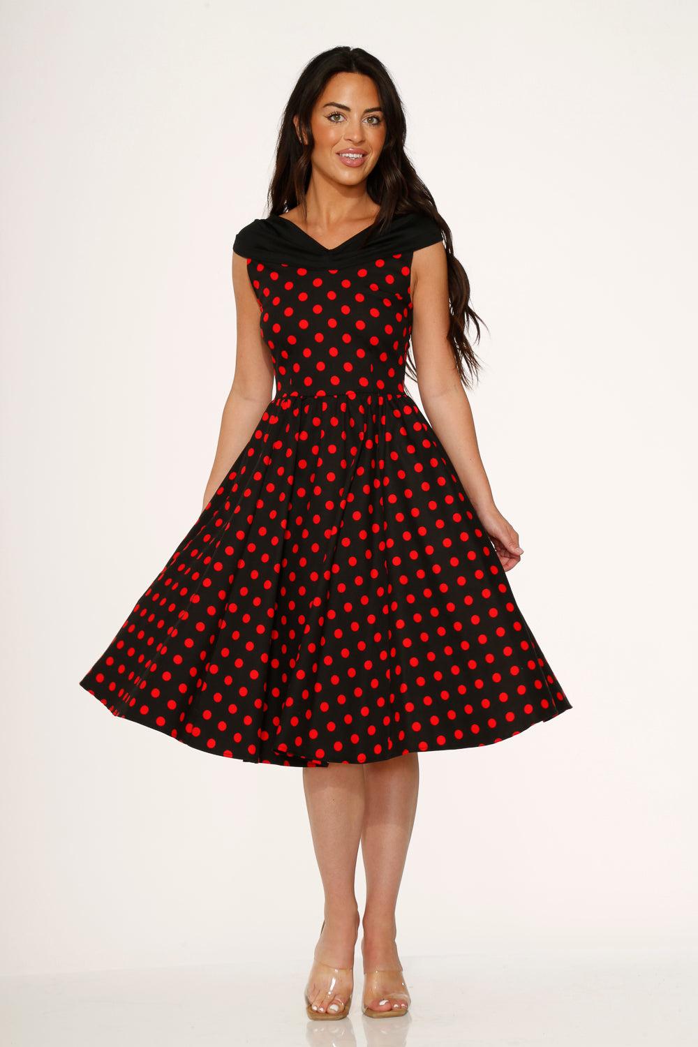 Black & Red Polka Dot Swing Dress Product Image