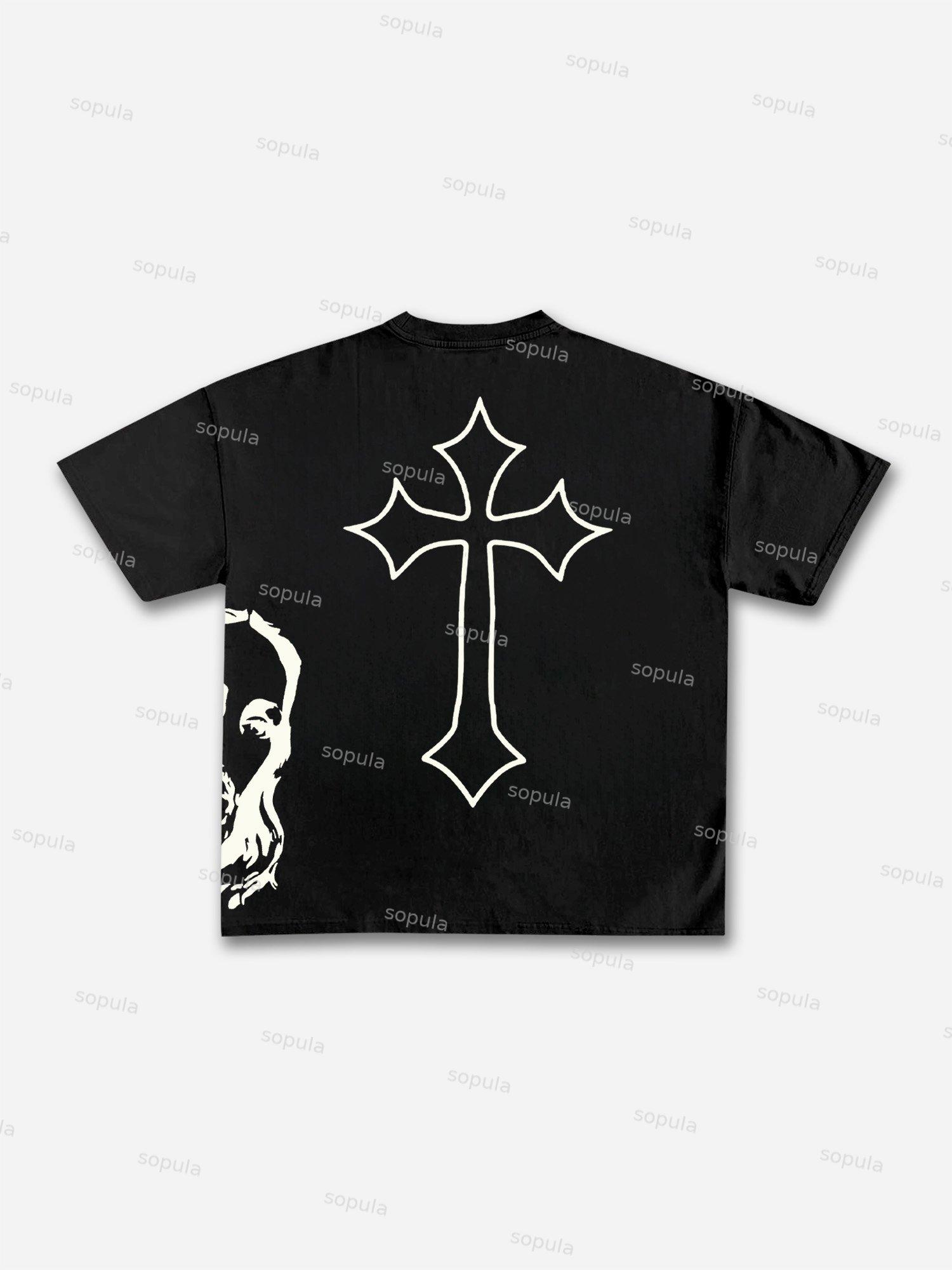 Vintage God-crusade Graphic Cotton T-shirt Product Image