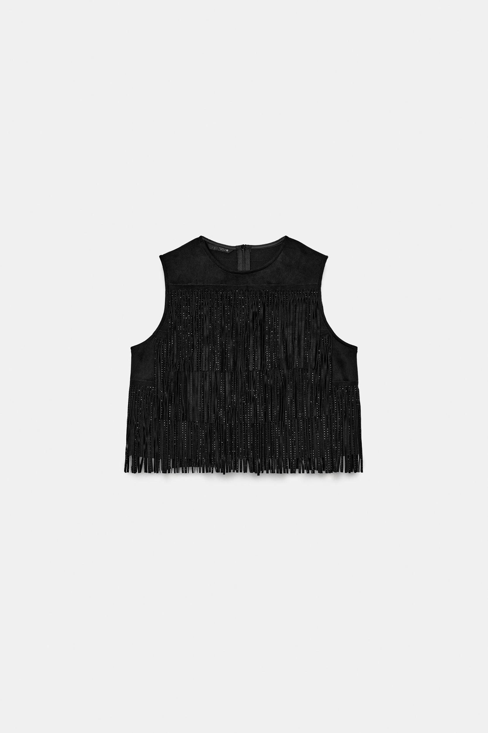 STUDDED FAUX SUEDE FRINGE TOP Product Image