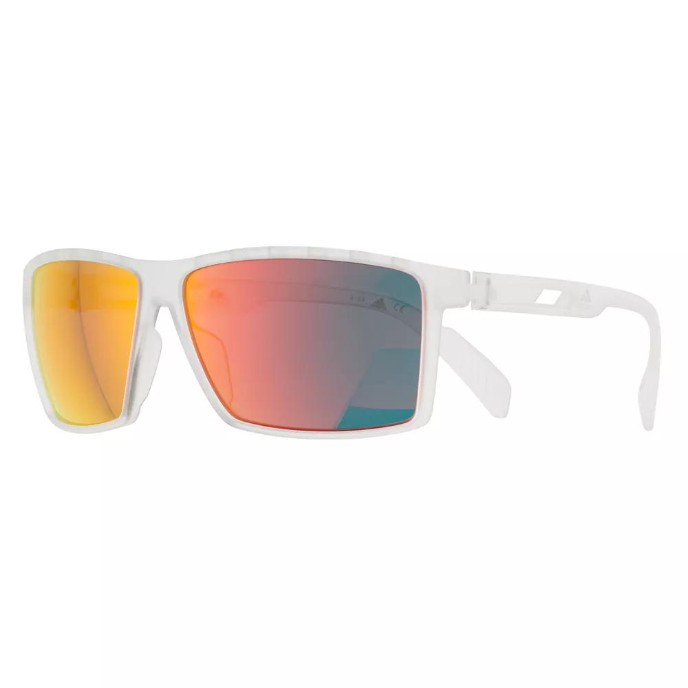 Men's adidas Thin Rectangular Sport Frame Mirrored Sunglasses, White Product Image
