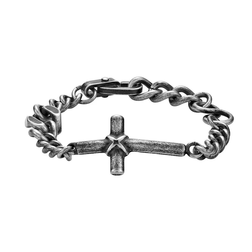 LYNX Men's Stainless Steel Horizontal Cross Bracelet, Size: 9" Product Image