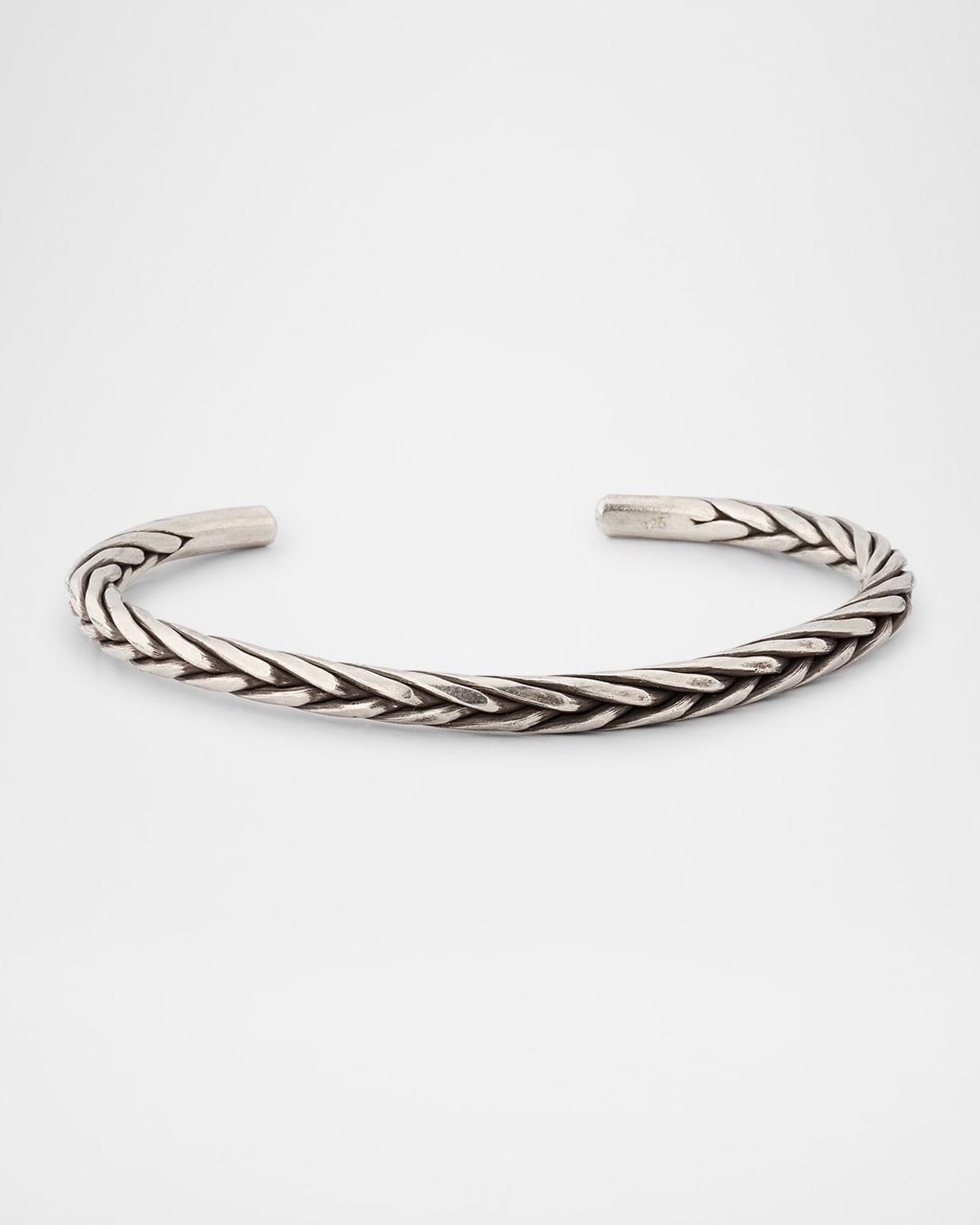 Mens Twist Rope Sterling Silver Cuff Bracelet Product Image