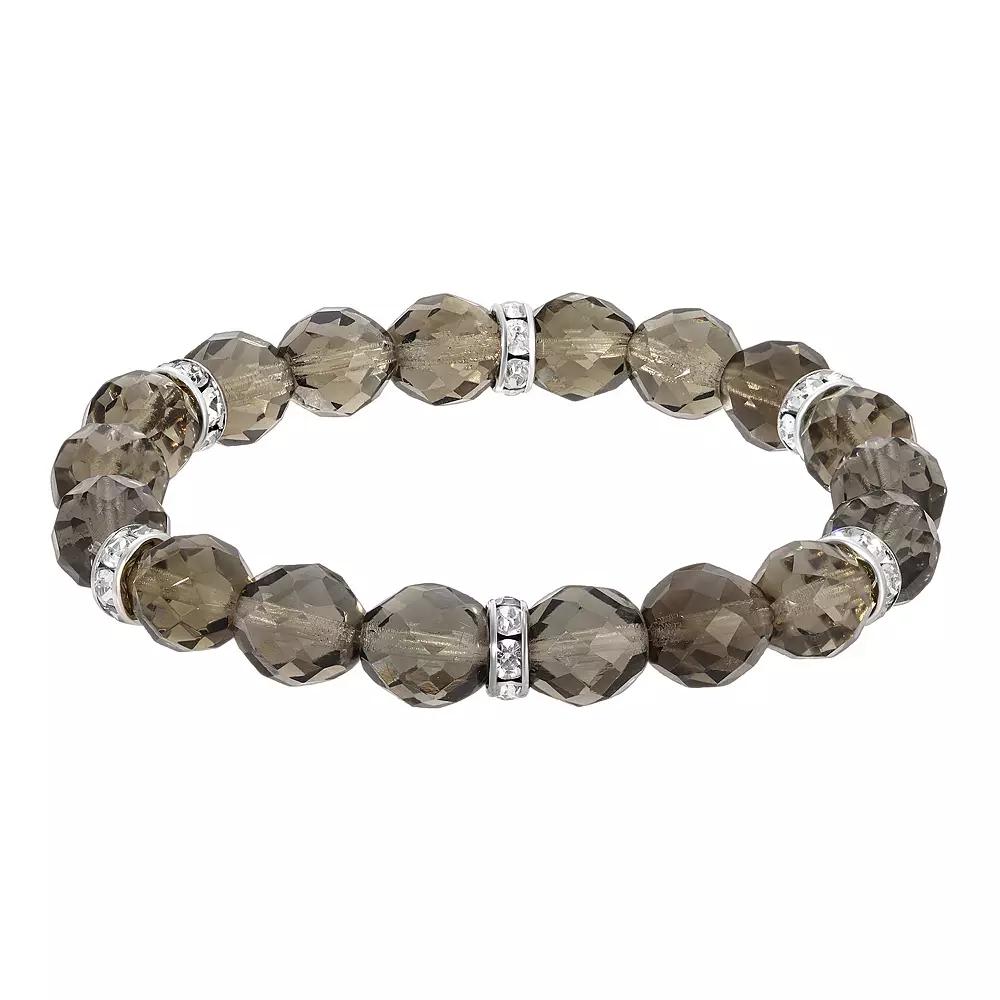 1928 Silver Tone Crystal Bead Stretch Bracelet, Women's, Black Product Image