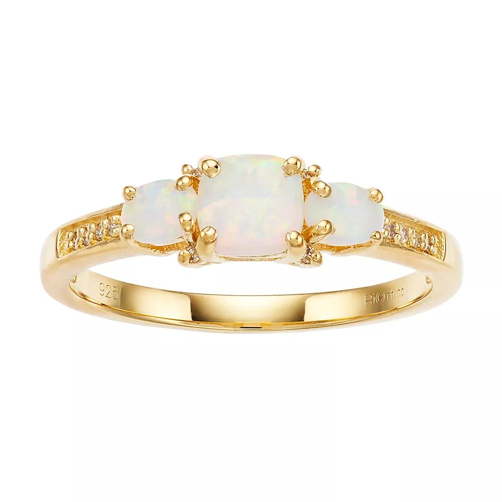 Gemminded 18k Gold 3-Stone Lab-Created Opal & Diamond Accent Ring, Women's, Size: 6, Gold Tone Product Image