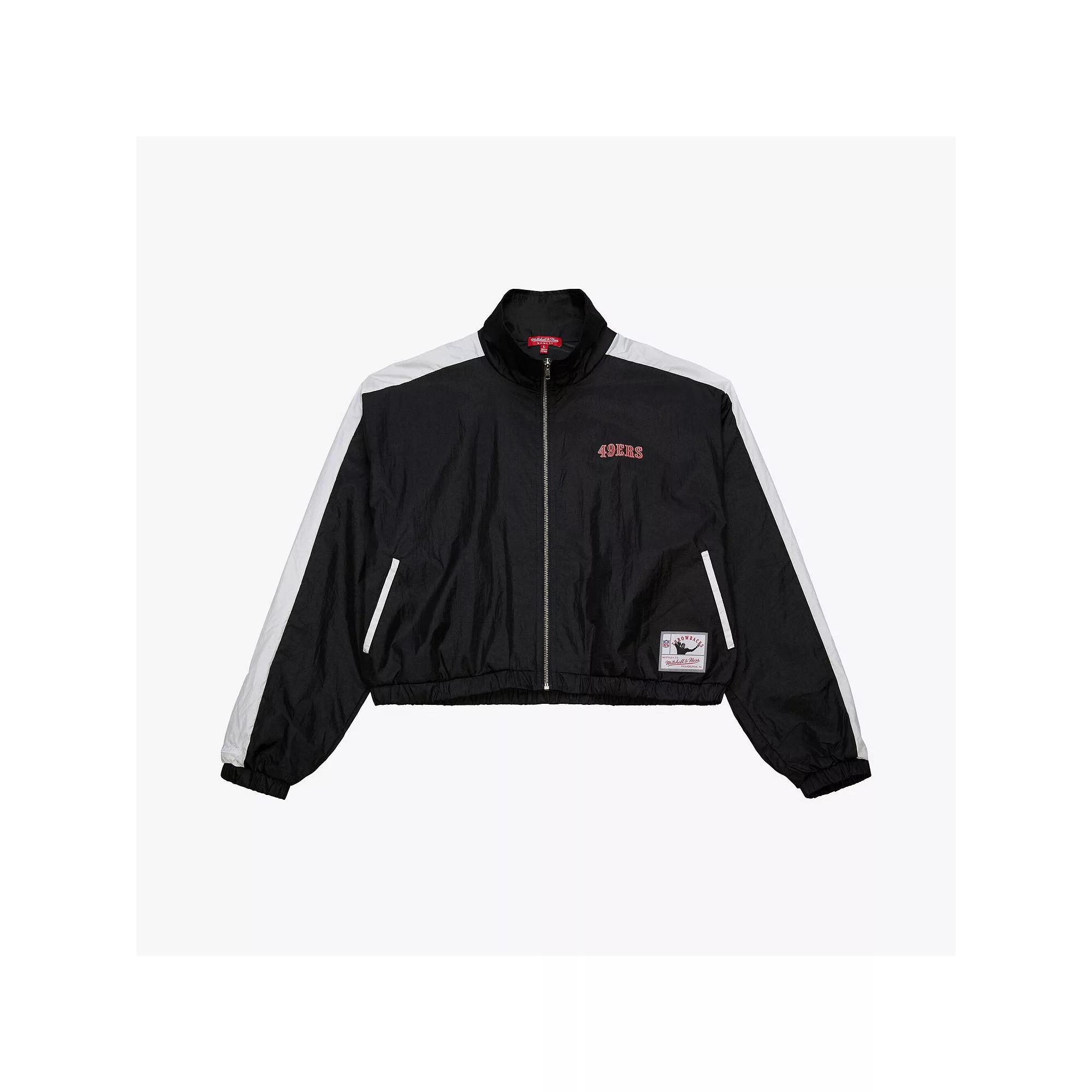 Women's Mitchell & Ness Black San Francisco 49ers Nylon Cropped Full-Zip Jacket,  Product Image