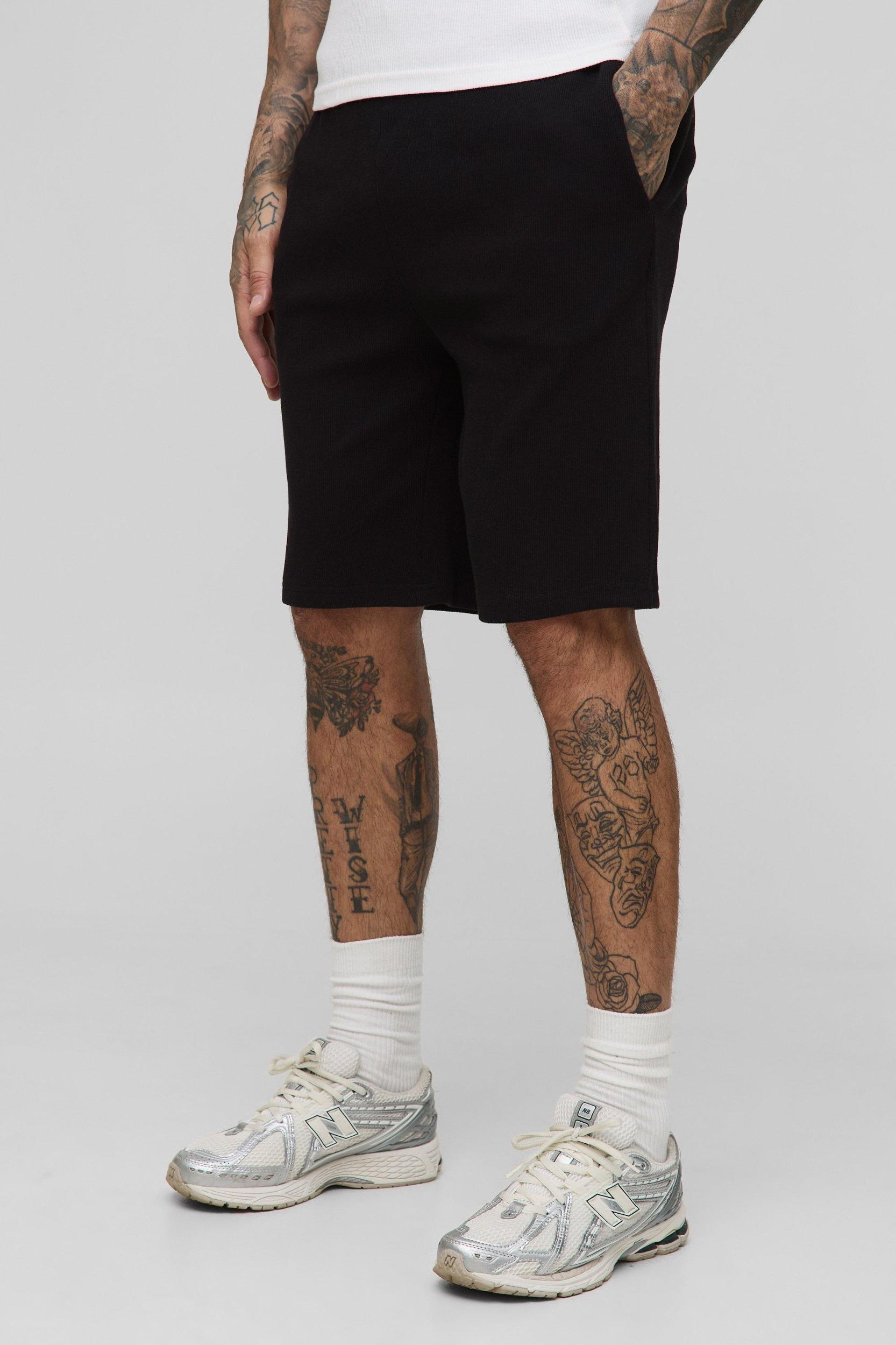 Tall Loose Fit Rib Sweat Shorts | boohooMAN USA Product Image