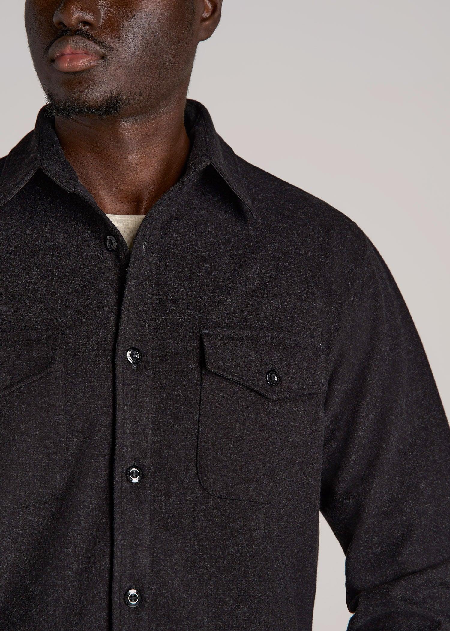 Stretch Knit Overshirt for Tall Men in Black Male Product Image