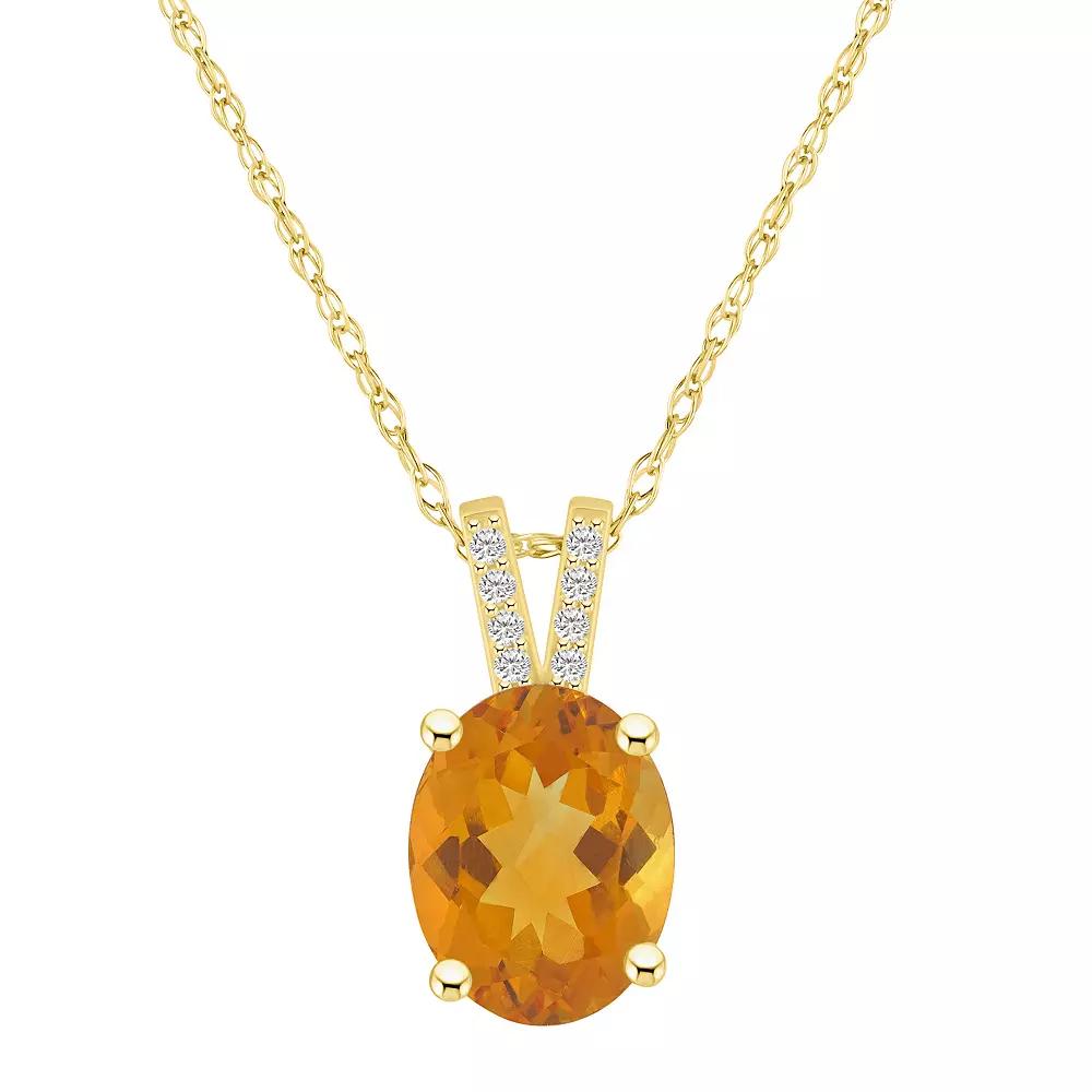 Alyson Layne 10k Gold Oval Gemstone Diamond Accent Pendant Necklace, Women's, Size: 18", Citrine Product Image