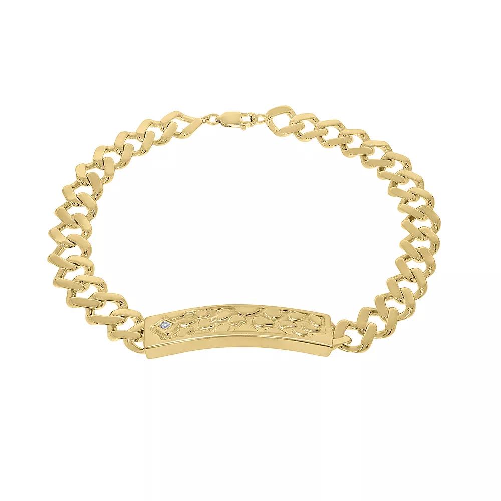 Men's 14k Gold Over Silver Diamond Accent ID Bracelet, Size: 9", Gold Tone Product Image