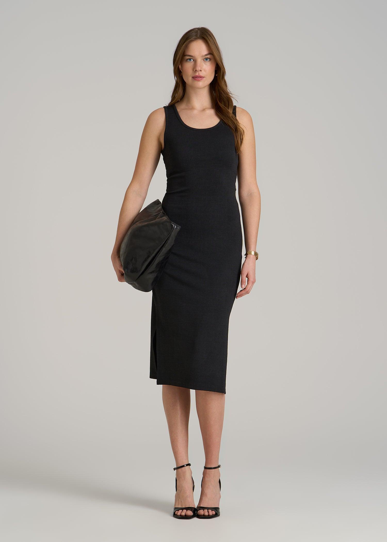 Midi Cross Back Sleeveless Dress for Tall Women in Black Female Product Image
