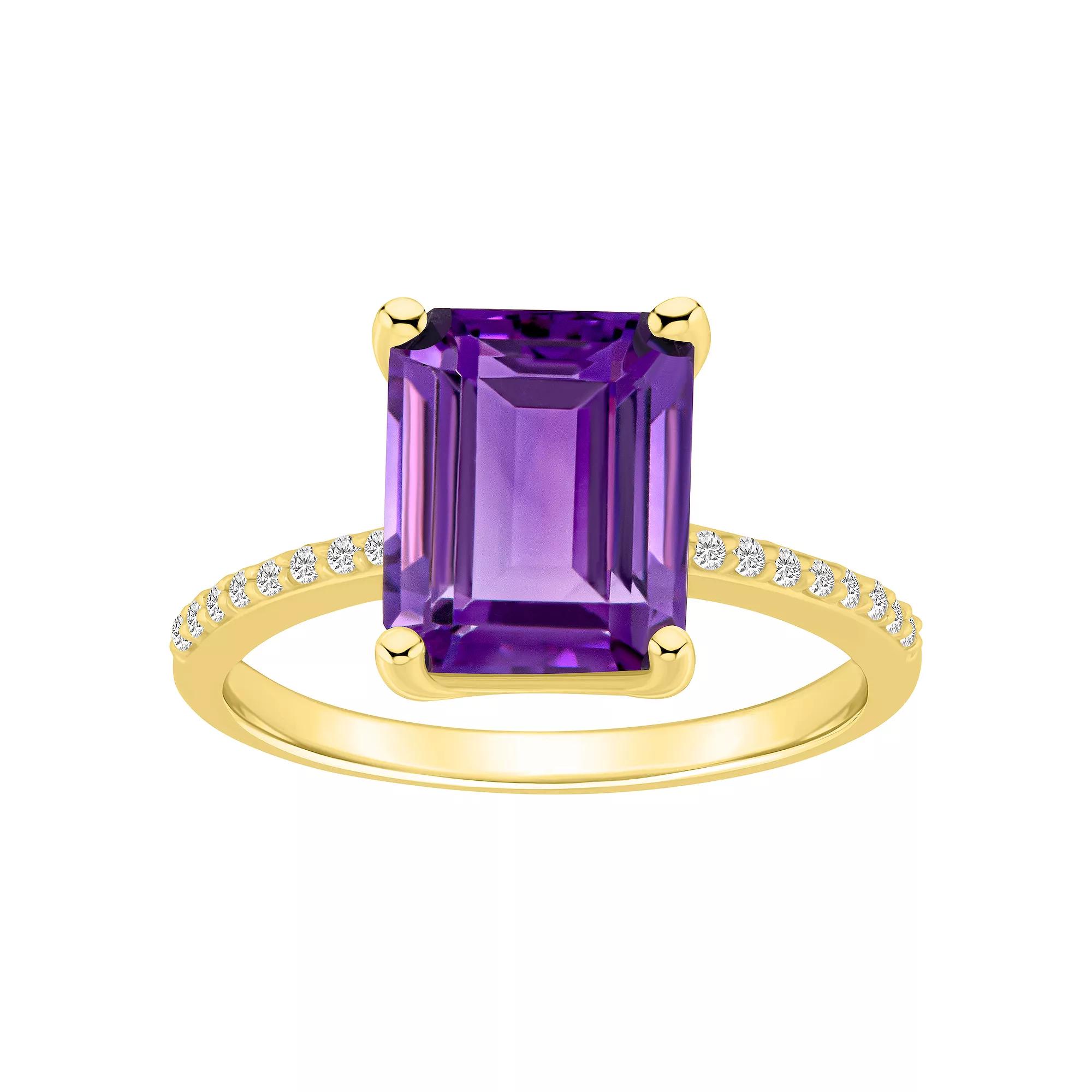 Alyson Layne 14k Gold Emerald Cut Gemstone 1/10 Carat T.W. Diamond Ring, Womens Purple Product Image