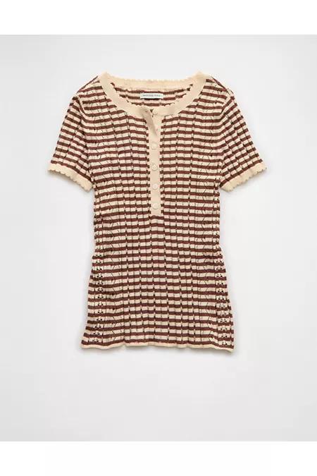 AE Henley Pointelle Sweater T-Shirt Women's Product Image