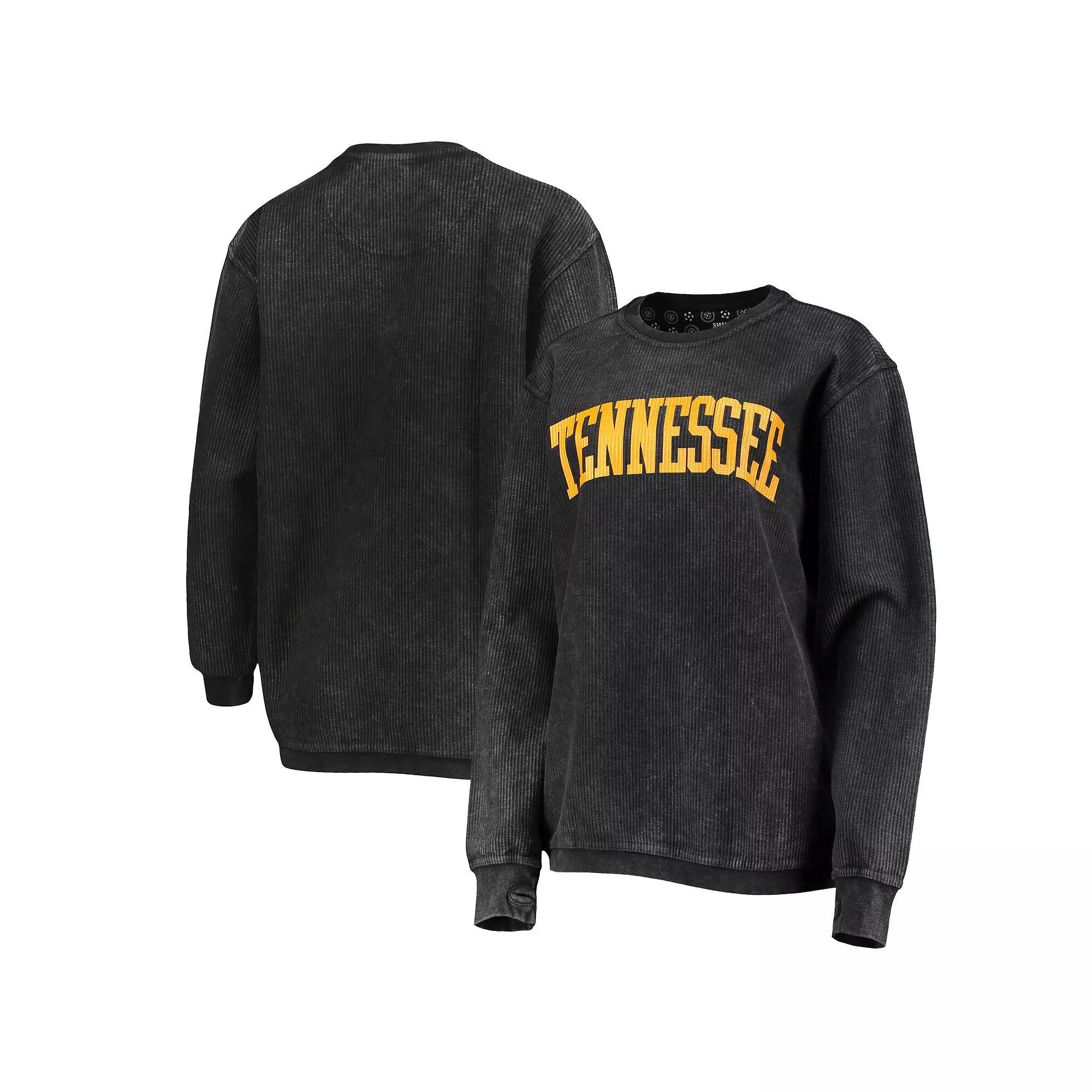 Women's Pressbox Black Tennessee Volunteers Comfy Cord Vintage Wash Basic Arch Pullover Sweatshirt,  Product Image