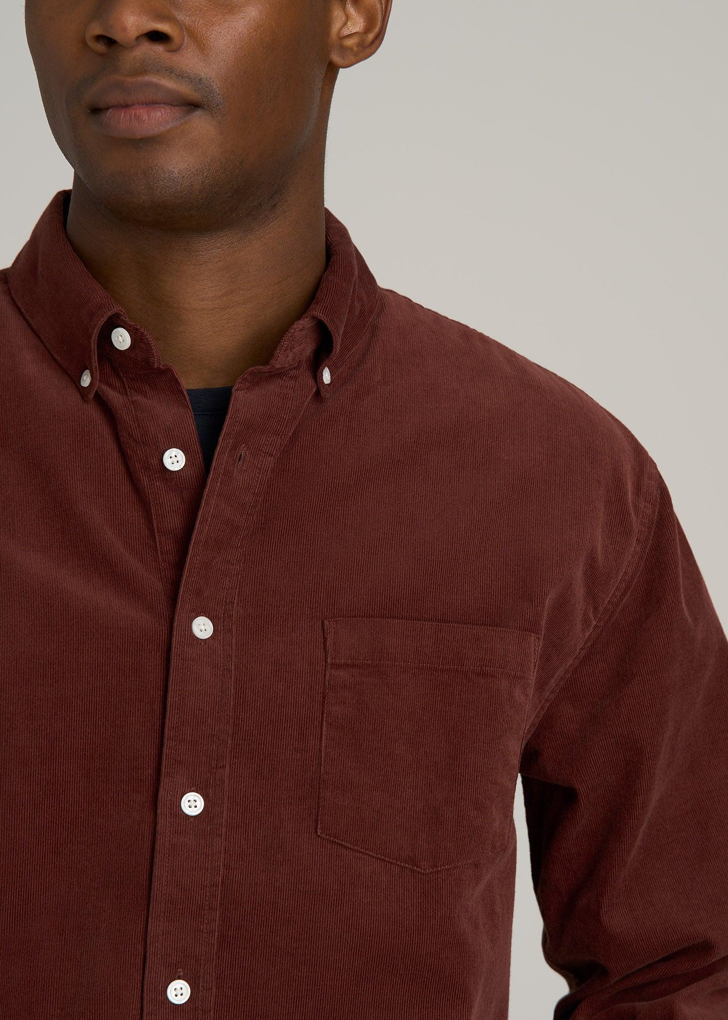 Pincord Button Shirt for Tall Men in Intense Rust Male Product Image