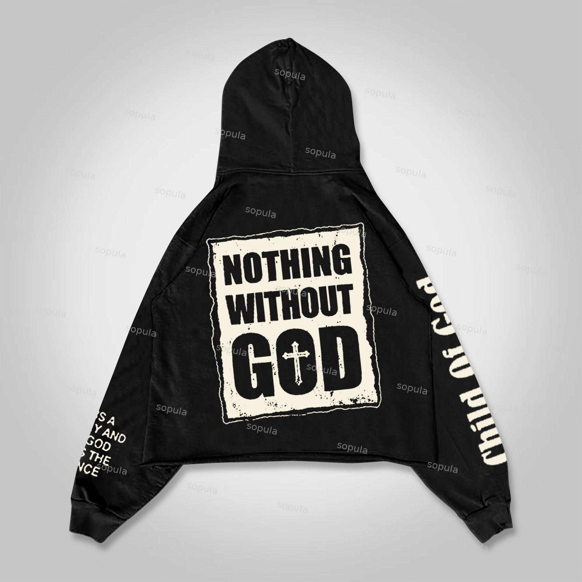 Sopula Vintage Nothing Without God Angel Wreath Graphics Hoodie Product Image