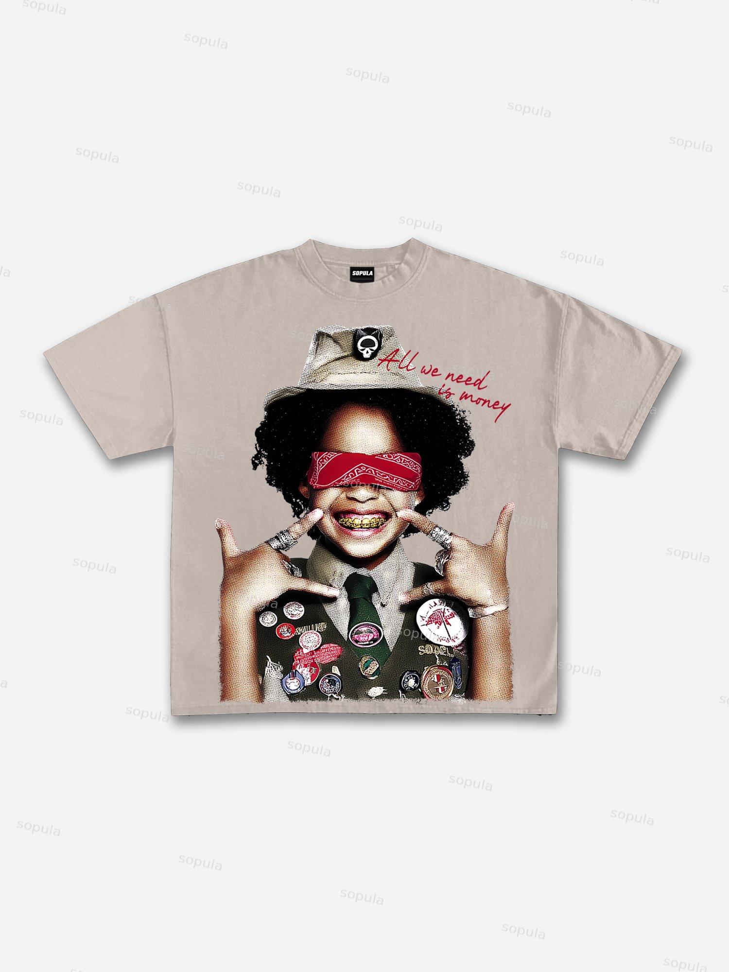 All We Need Is Money Scout Girl Print Cotton T-shirt Product Image