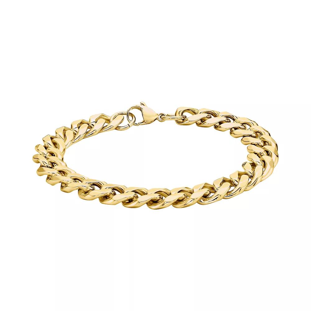 Mens LYNX Stainless Steel Curb Chain Bracelet Gold Tone Product Image