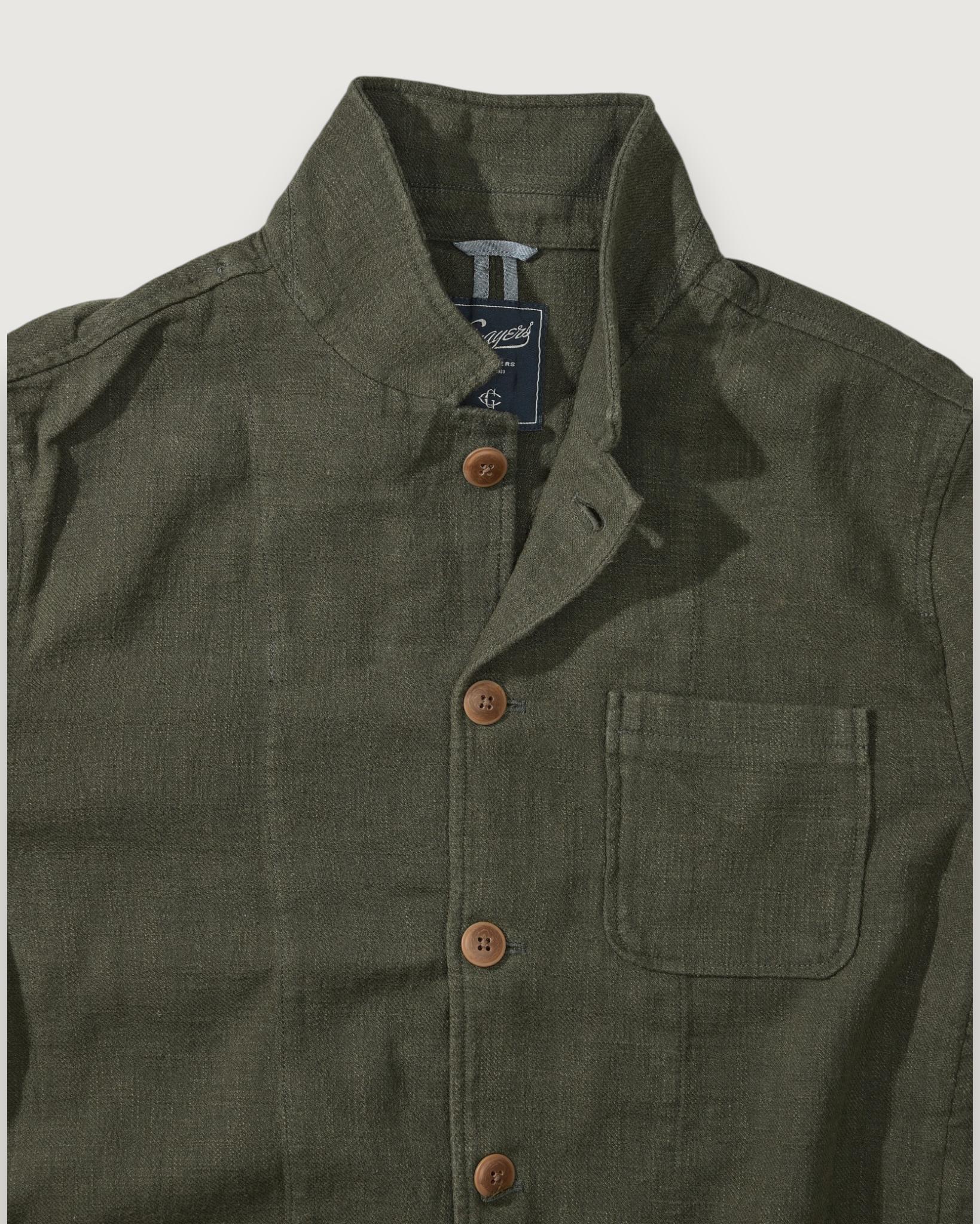 Nelson Ramie Stand Up Collar Blazer - Dark Olive Product Image