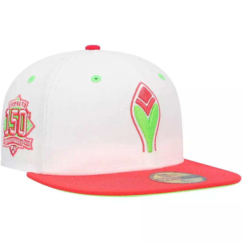 Men's New Era White/Coral Atlanta Braves 150th Anniversary Strawberry Lolli 59FIFTY Fitted Hat, Size: 7 1/4 Product Image