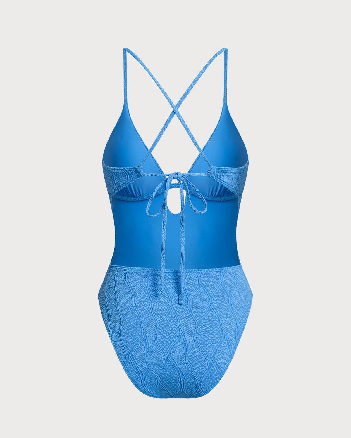 Blue Textured Bralette One Piece Swimsuit Product Image