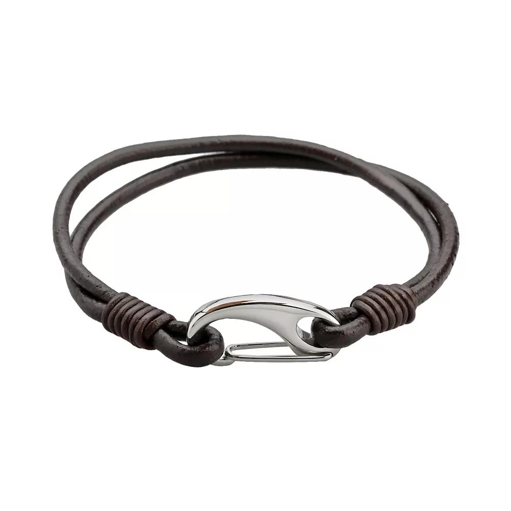LYNX Stainless Steel & Brown Leather Bracelet - Men, Men's, Size: 8" Product Image