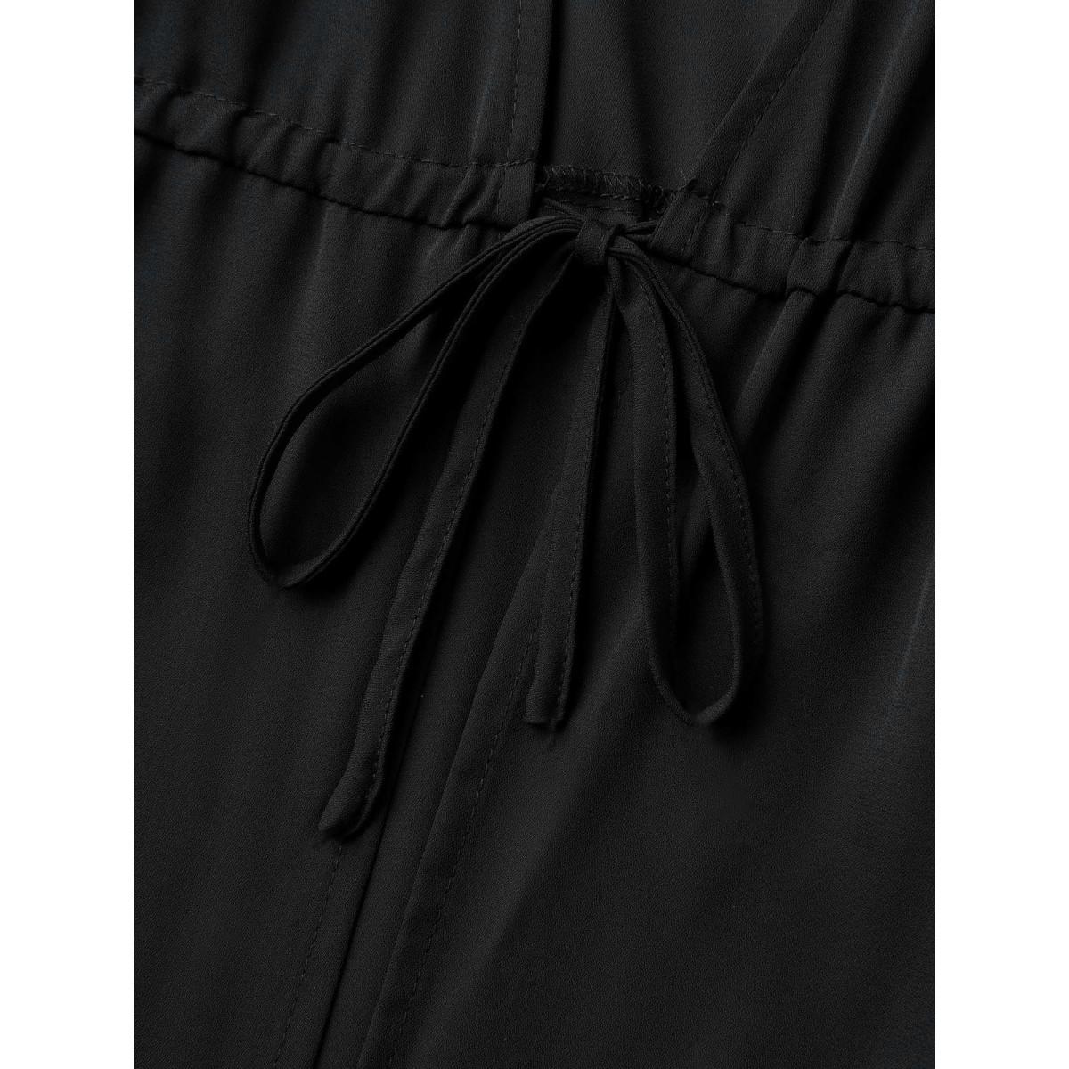 Plus Size Overlap Hem Waist-Tie Sheer Kimono Women Black Overlapping Vacation Kimonos BloomChic 14-16/1X Product Image