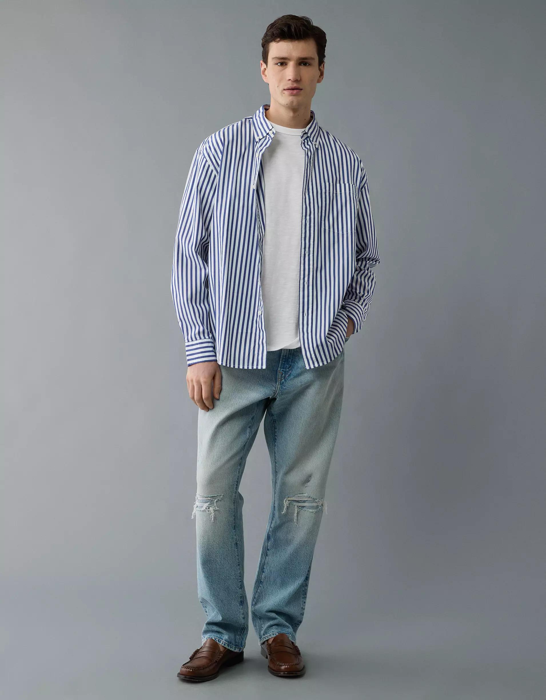 AE Everyday Relaxed Poplin Striped Button-Up Shirt Product Image