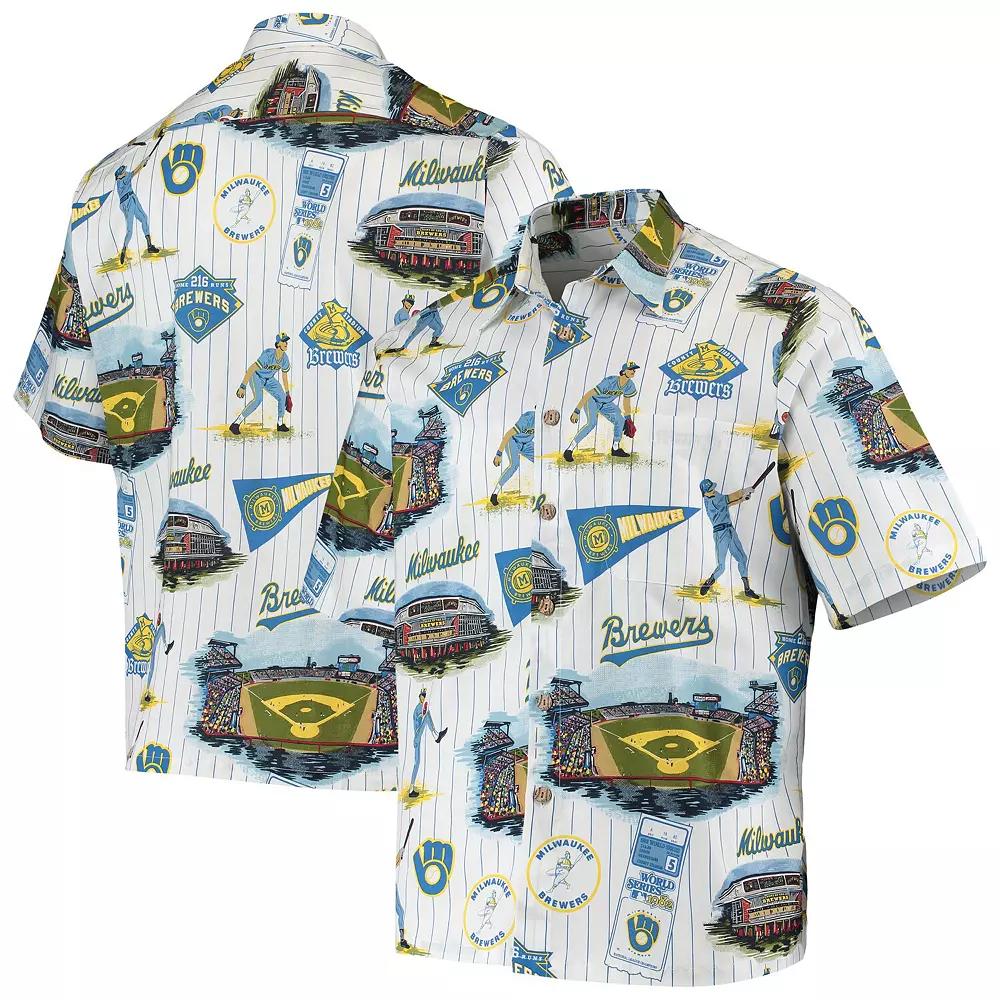 Men's Reyn Spooner Navy Milwaukee Brewers Scenic Button-Up Shirt, Size: Small, Blue Product Image