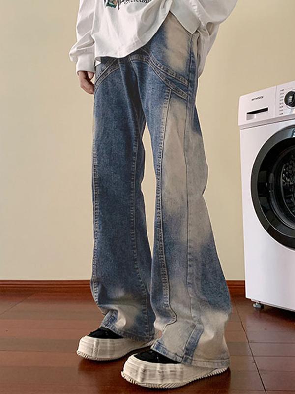 Men's Hip Pop Tie Dye Splice Loose Jeans Product Image