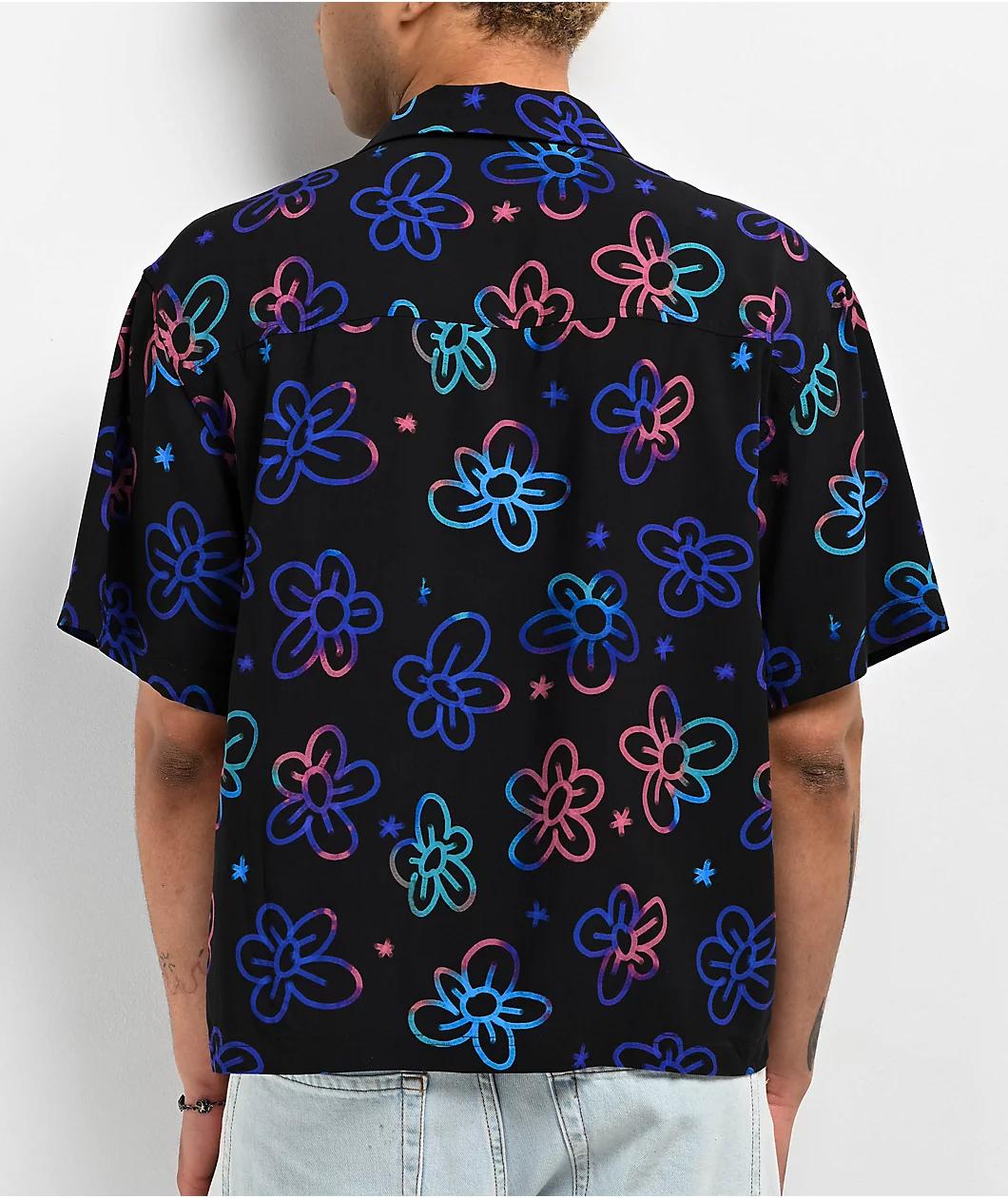 A.LAB Skip Floral Black Short Sleeve Button Up Shirt Product Image