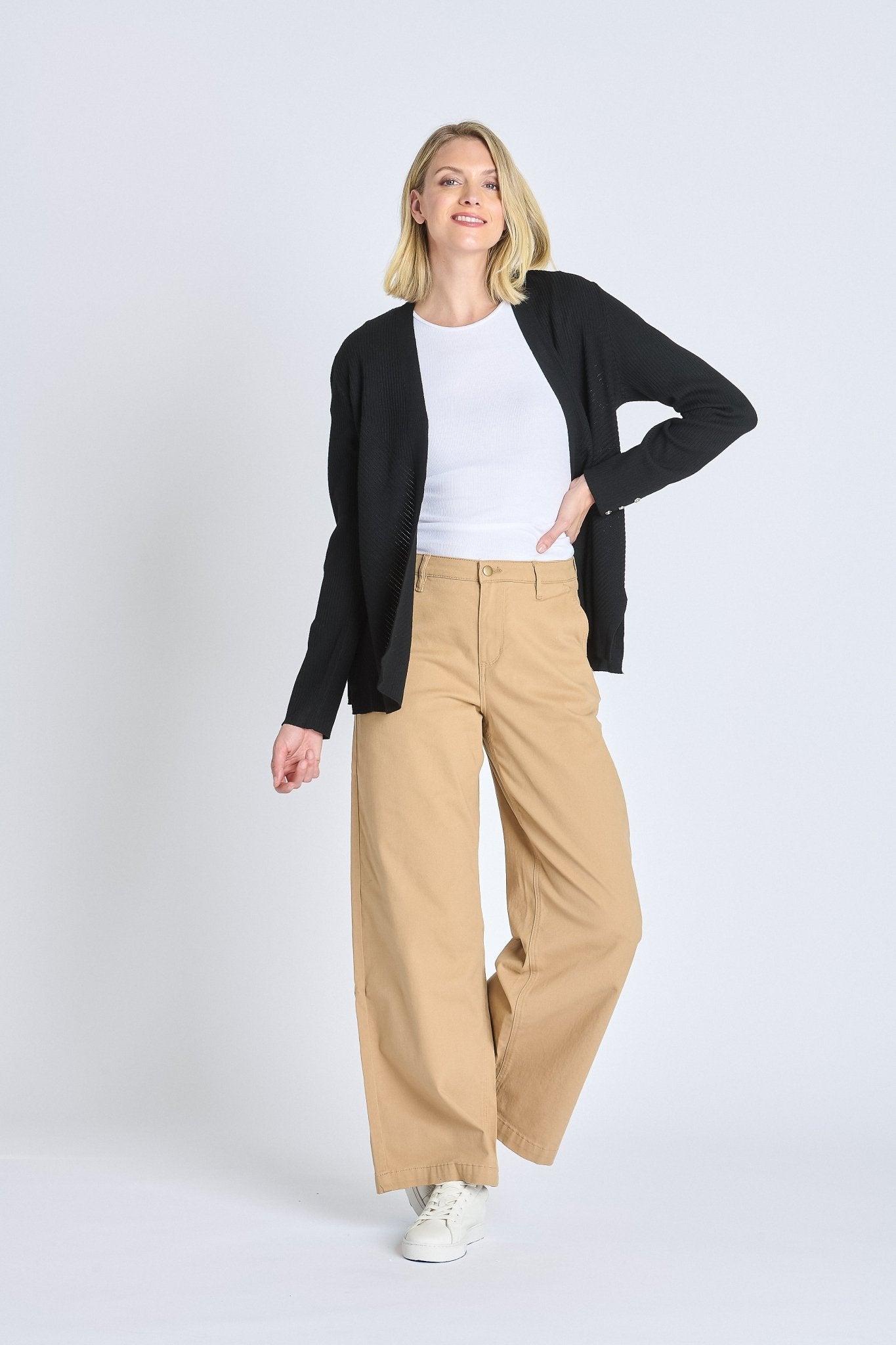 Rib Stitch Open Cardigan Sweater, Black Product Image