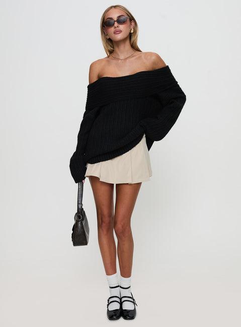 Snowie Off Shoulder Knit Sweater Black Product Image