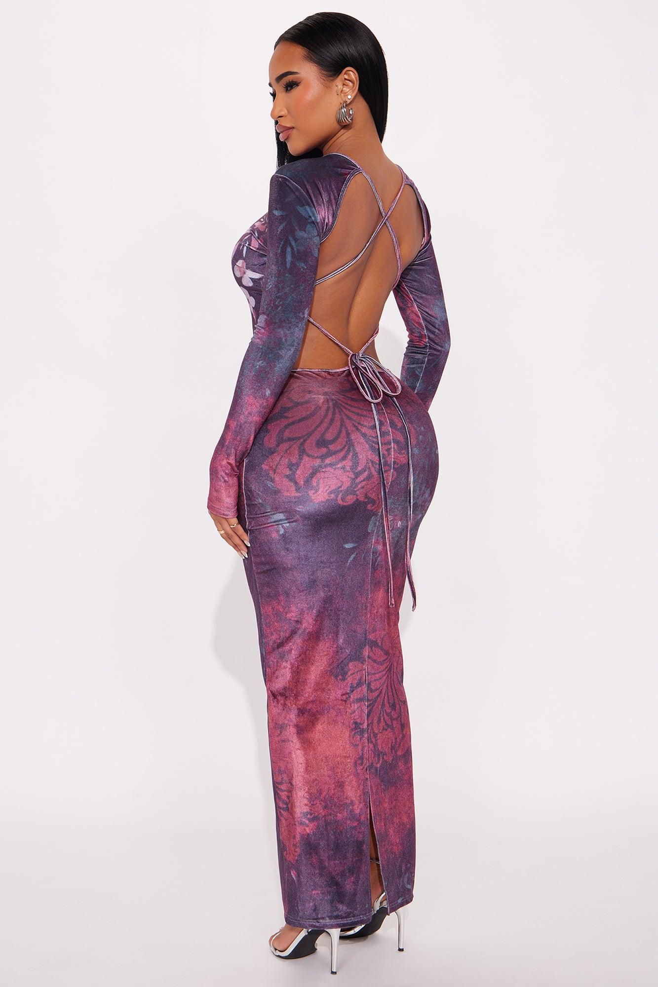 Lilliana Floral Backless Maxi Dress - Purple/combo Female Product Image