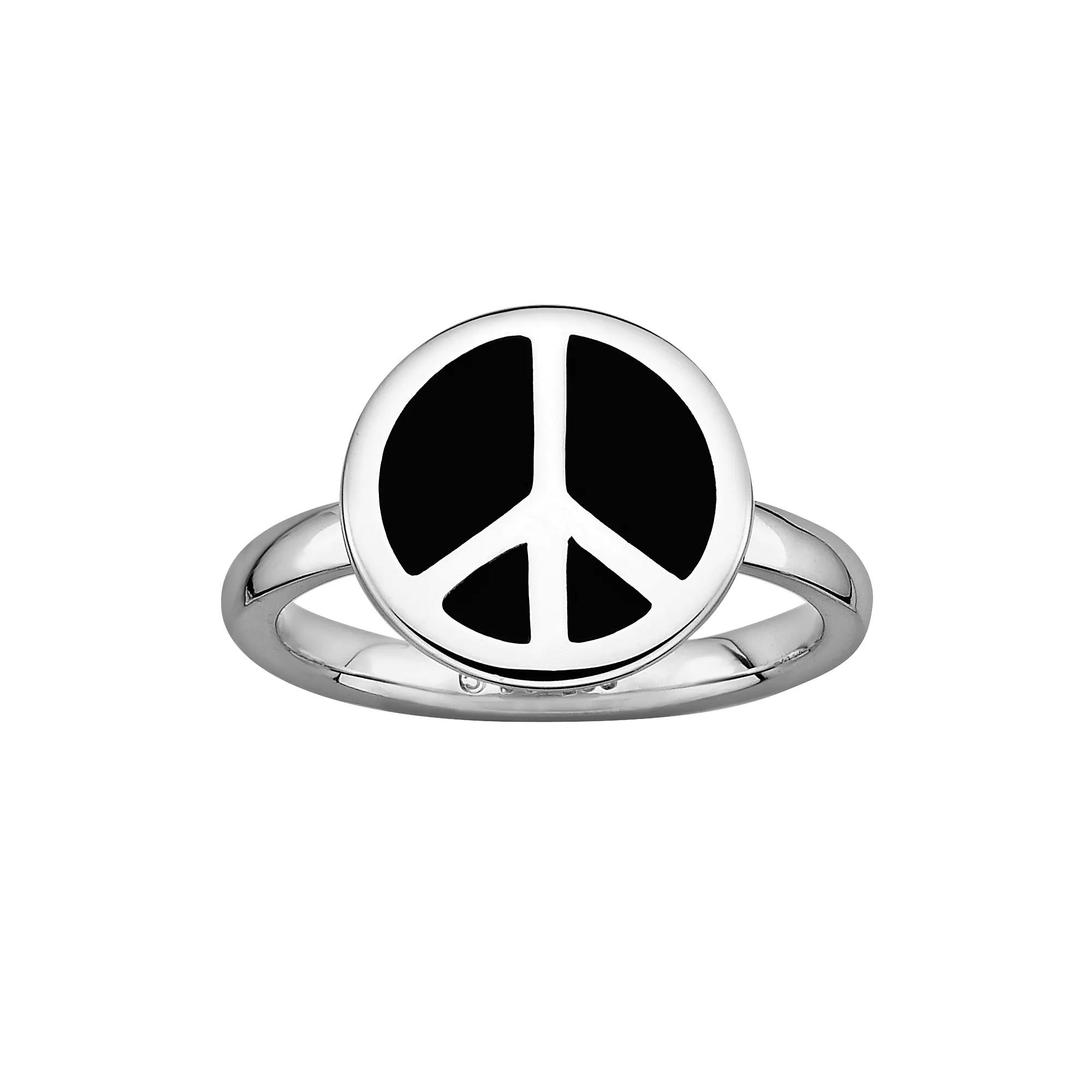 Stacks & Stones Sterling Silver Black Enamel Peace Sign Stack Ring, Women's, Size: 7 Product Image
