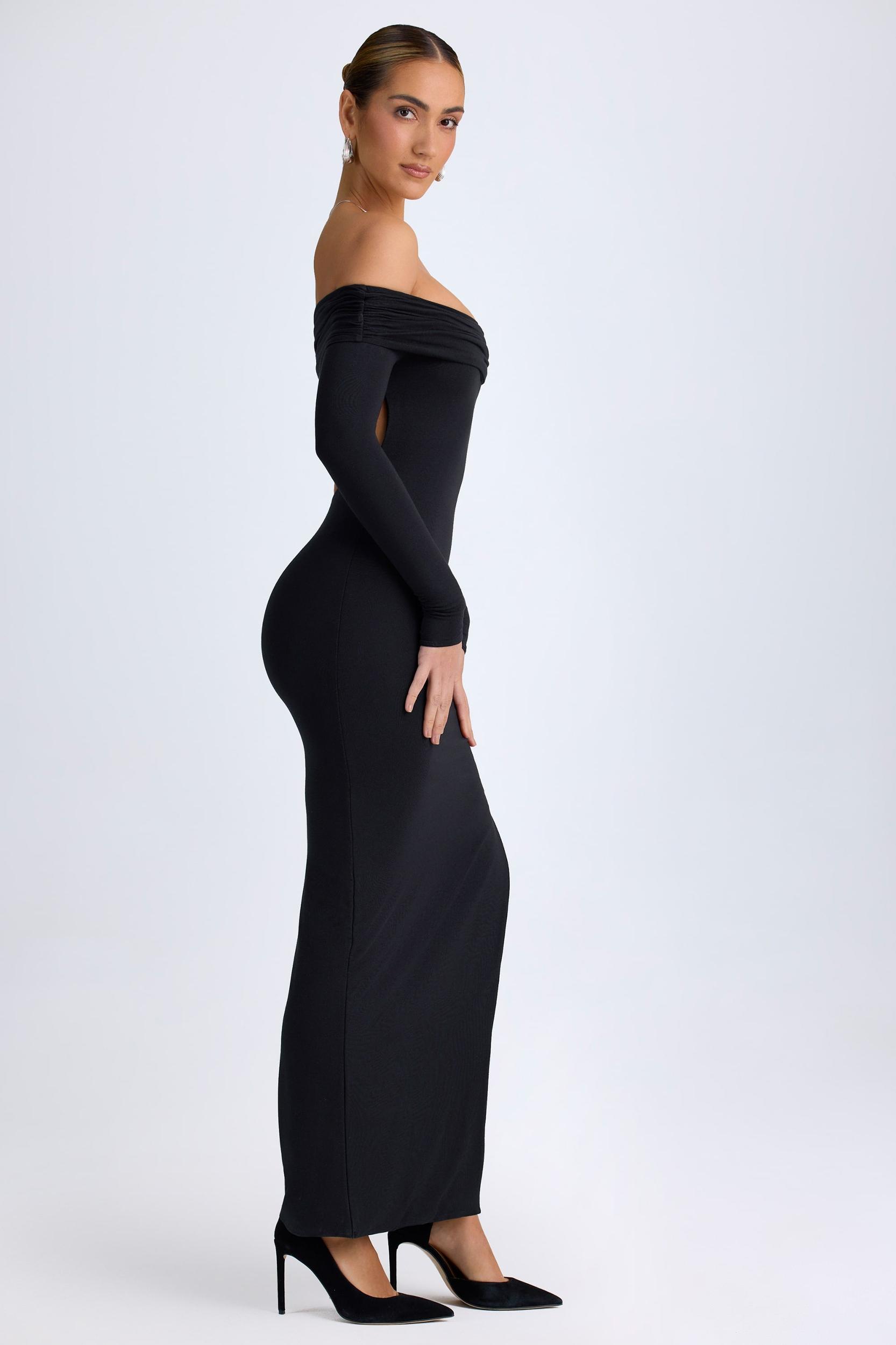 Modal Off-Shoulder Open-Back Maxi Dress in Black Product Image