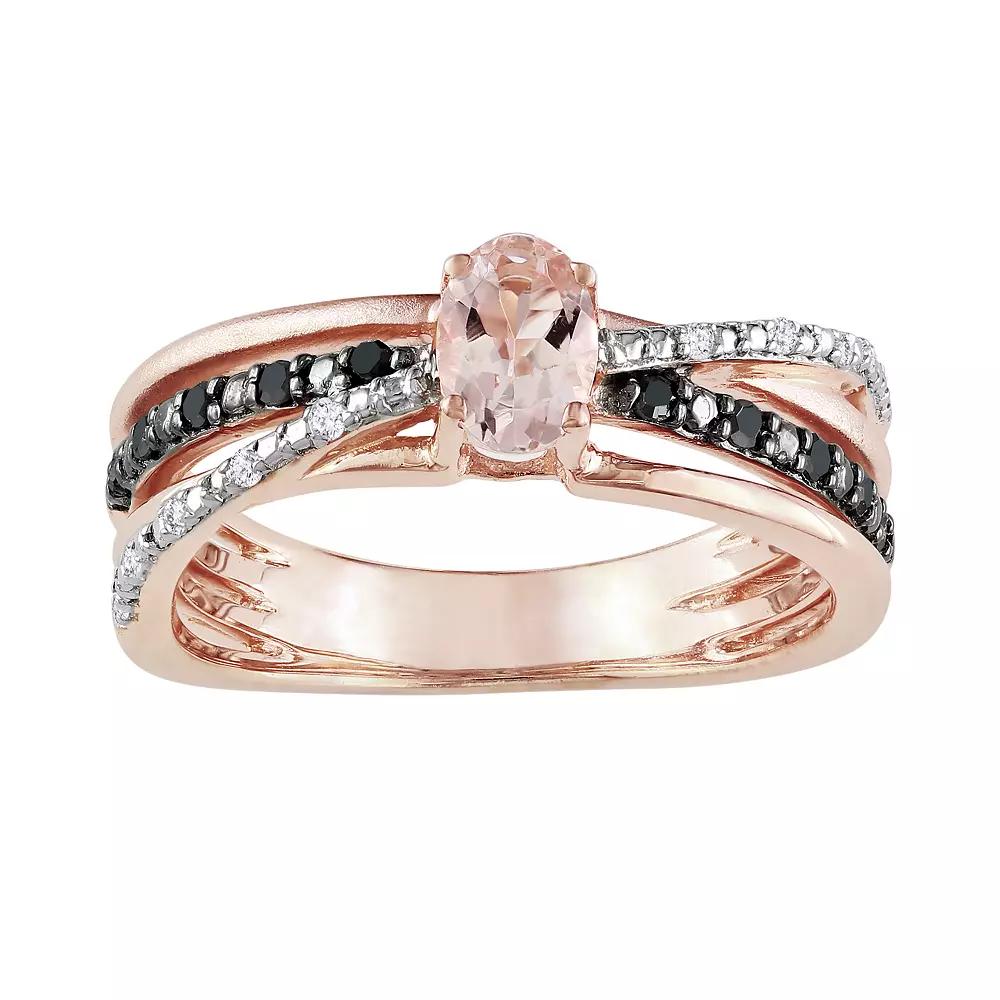 Stella Grace 14k Rose Gold Over Sterling Silver Morganite and Black and White Diamond Accent Crisscross Ring, Women's,  Product Image