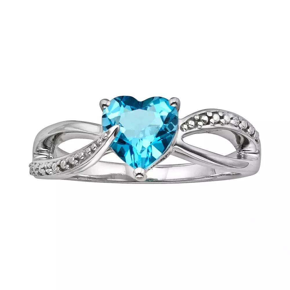 Sterling Silver Blue Topaz and Diamond Accent Heart Bypass Ring, Women's, Size: 9 Product Image