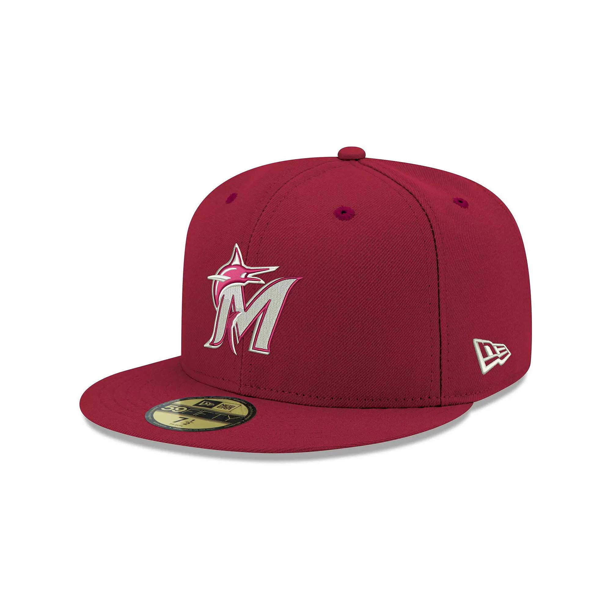 Men's New Era Cardinal Miami Marlins White Logo 59FIFTY Fitted Hat,  Product Image