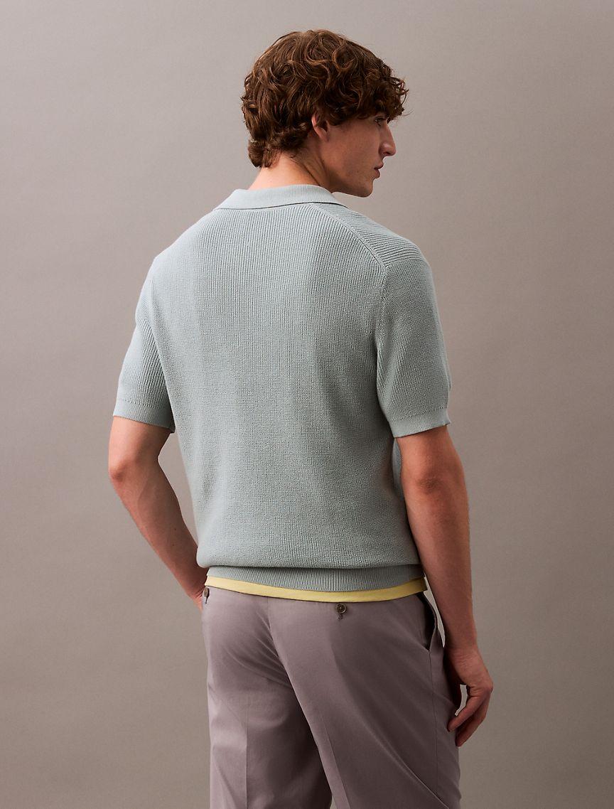 Textured Cotton Johnny Collar Polo Sweater Product Image