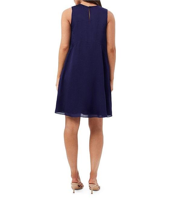 Trina Turk Mauvie Crinkle Georgette Round Neck Sleeveless Shift Dress Product Image