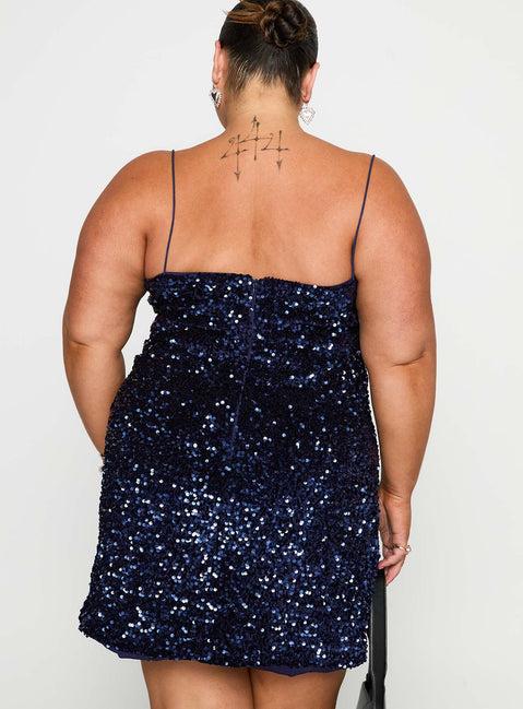 Layney Sequin Mini Dress Navy Curve Product Image