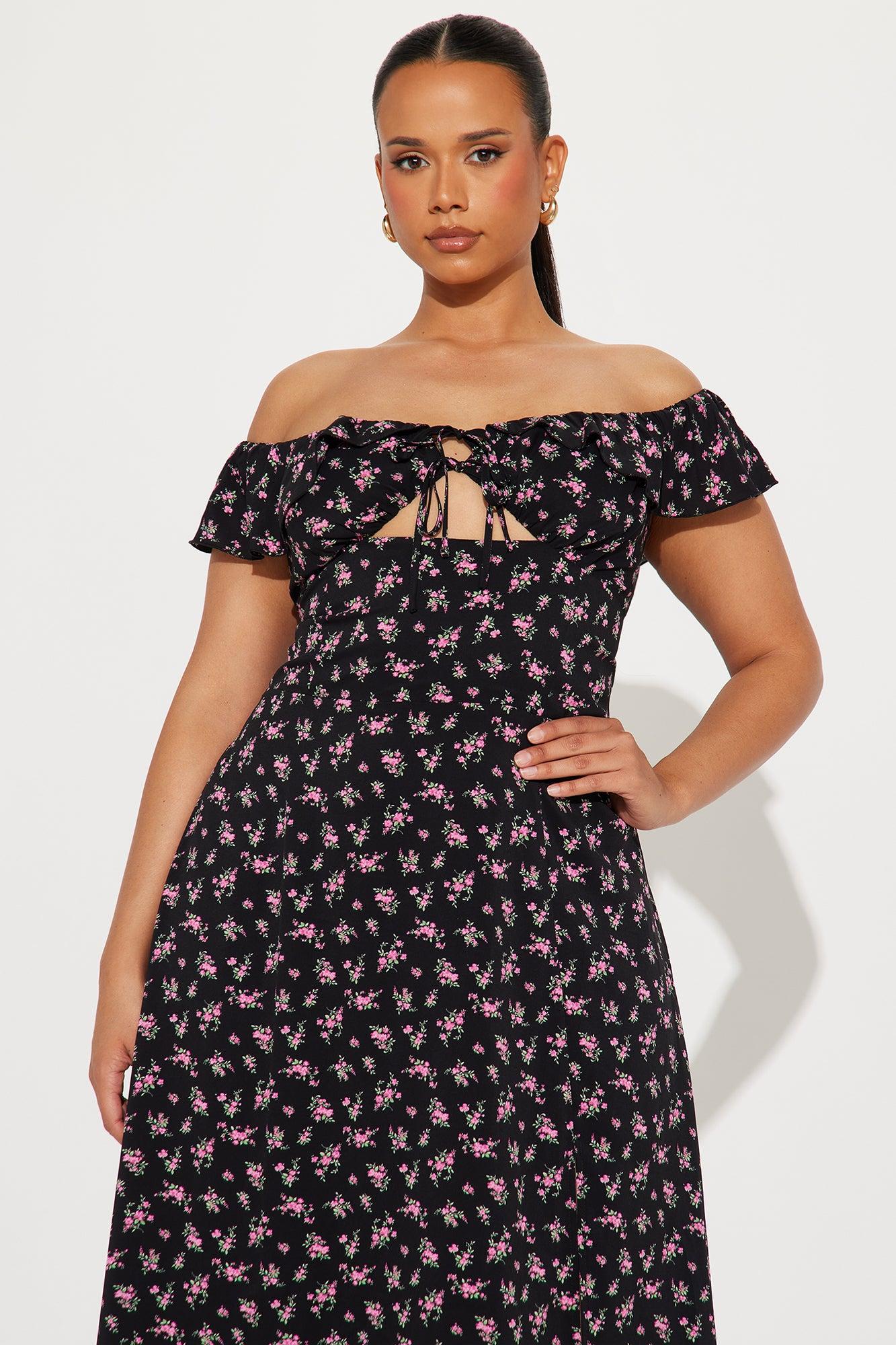 Karlie Floral Midi Dress - Black Product Image