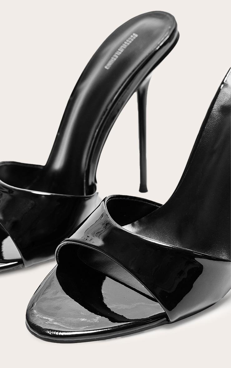  Black Pu Patent Point Toe Wide Fit Stiletto Heeled Mules Product Image