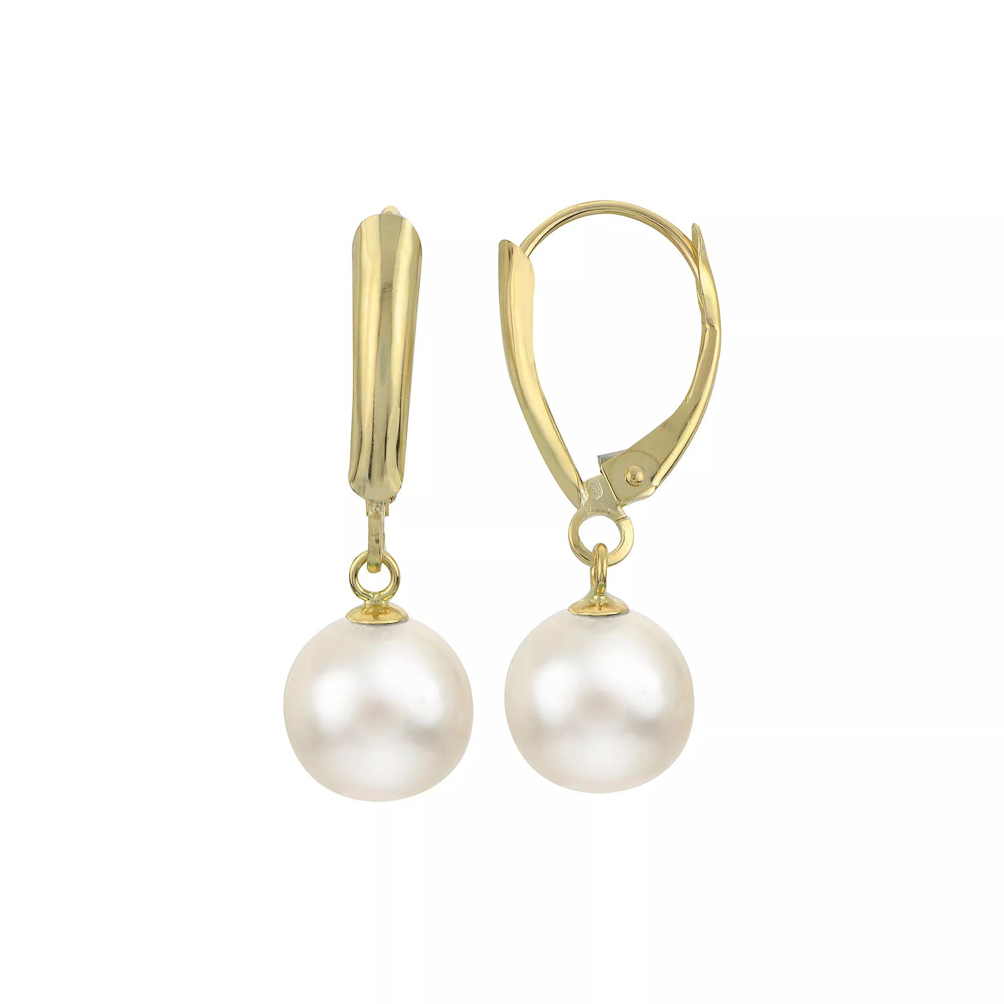PearLustre by Imperial 10k Gold Freshwater Cultured Pearl Leverback Drop Earrings, Womens Product Image